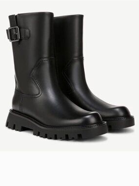 NEW Franco Sarto Brina Mid Calf Lug Bottom Boot Black Leather SZ-8